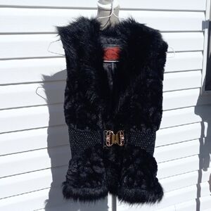 CELSIUS PREMIUM Black Faux Fur Vest with Gold Buckle